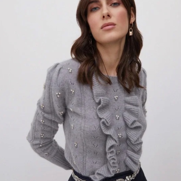 INDUSTRY Purple Wool Blend Ruffle Pearl Sweater - Picture 2 of 4